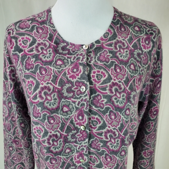 Carole Little Purple Grey/Gray Lambs Wool Angora Cardigan Sweater Size L - Picture 5 of 11
